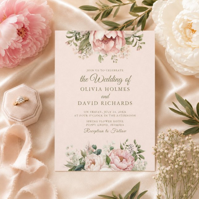 Convite de Casamento Floral Rosa Empoeirado (Dusty Blush Floral Wedding Invitation)