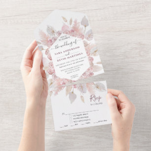 Convite de Casamento Floral Rosa Empoeirado Tudo E
