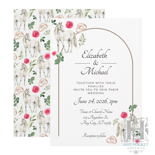 Convite de Casamento Floral Rosa Equestre Rústico (Criador carregado)