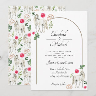 Convite de Casamento Floral Rosa Equestre Rústico