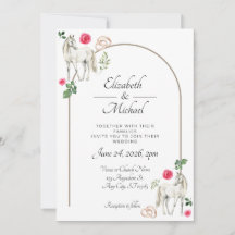 Convite de Casamento Floral Rosa Equestre Rústico