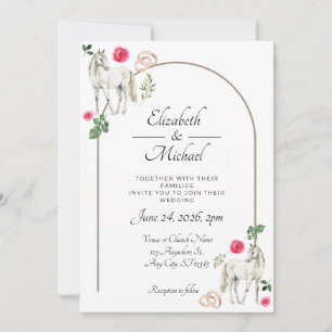 Convite de Casamento Floral Rosa Equestre Rústico