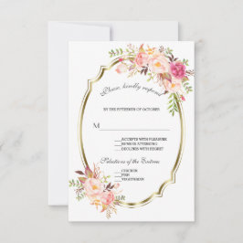 Convite de Casamento Floral Rosa Glam Gold RSVP