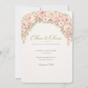 Convite de Casamento Floral Rosa Luxuoso