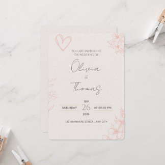Convite de Casamento Floral Rosa Minimalista