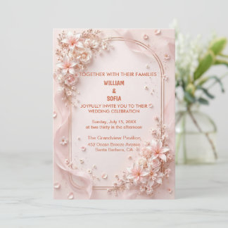 Convite de Casamento Floral Rosa Moderno e Tendênc