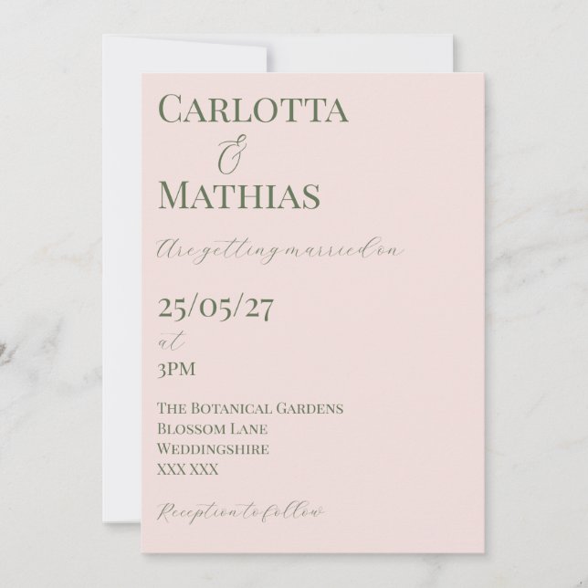 Convite de Casamento Floral Rosa Pálido e Verde Es (Frente)