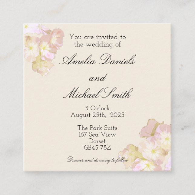 Convite de Casamento Floral Rosa Pastel e Creme (Frente)