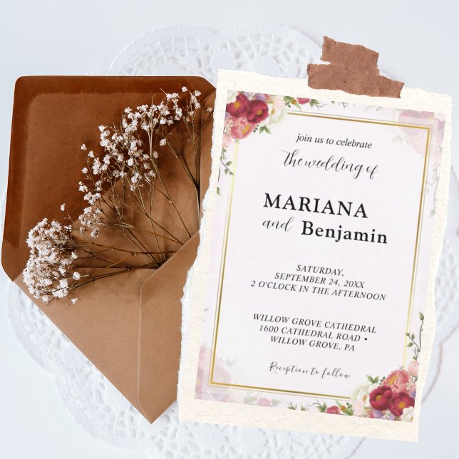 Convite de Casamento Floral Rosa Pastel e Dourado (Criador carregado)