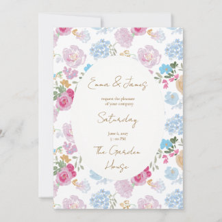 Convite de Casamento Floral Rosa Pastel Pintado a