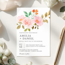 Convite de Casamento Floral Rosa Pêssego