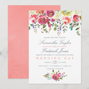 Convite de Casamento Floral Rosa Pêssego Aquarela