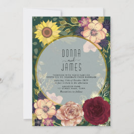 Convite de Casamento Floral Rosa Pêssego Verde Esm
