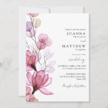 Convite de Casamento Floral Rosa Poeira Tudo em Um