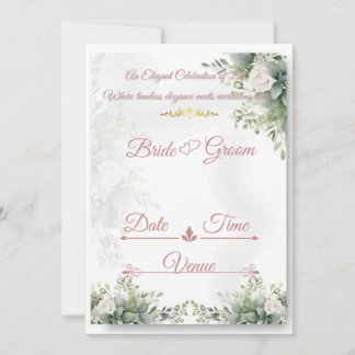Convite de Casamento Floral Rosa Poento Sage | Ele