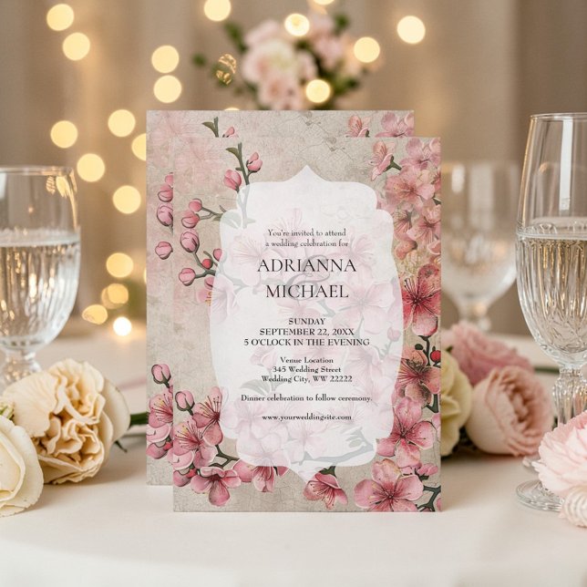 Convite de Casamento Floral Rosa Primavera (Criador carregado)