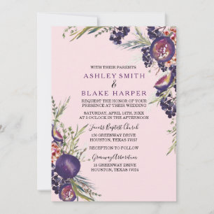 Convite de casamento Floral Rosa Puro Fig Watercol