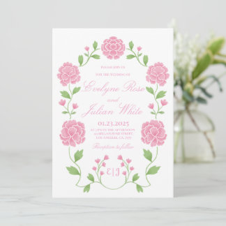 Convite de Casamento Floral Rosa Romântico