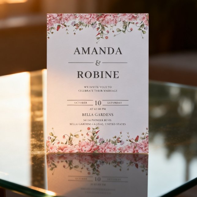 Convite de Casamento Floral Rosa Romântico (Criador carregado)