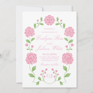 Convite de Casamento Floral Rosa Romântico