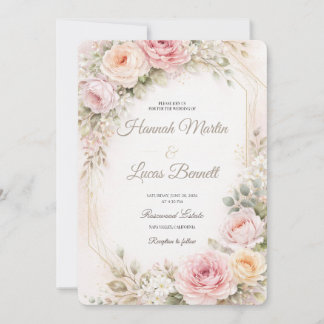 Convite de Casamento Floral Rosa Rômantico Mockup