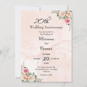 Convite de Casamento Floral Rosa Romântico para An