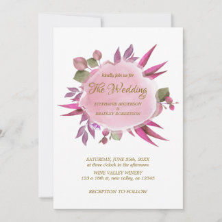 Convite de Casamento Floral Rosa Romântico Roxo