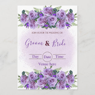 Convite de Casamento Floral Rosa Roxa Romântico