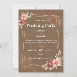 Convite de Casamento Floral Rosa Rustico