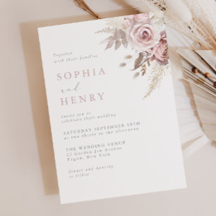 Convite de Casamento Floral Rosa Suave e Delicado