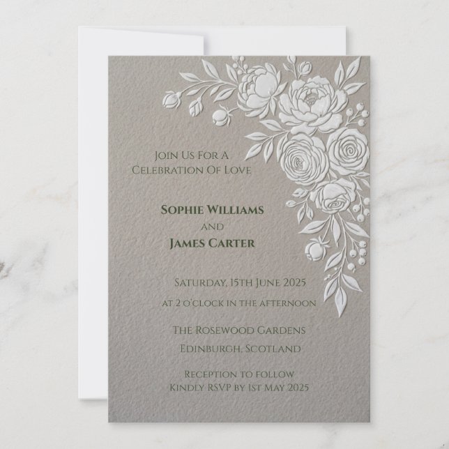 Convite de Casamento Floral Rosa Taupe (Frente)