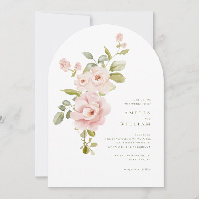 Convite de Casamento Floral Rosa Tenro (Frente)