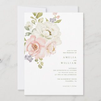 Convite de Casamento Floral Rosa Tenro