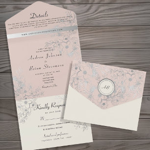 Convite de Casamento Floral Rosa Velho