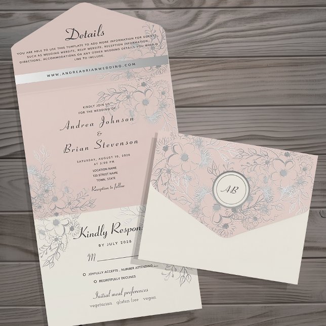 Convite de Casamento Floral Rosa Velho (Criador carregado)