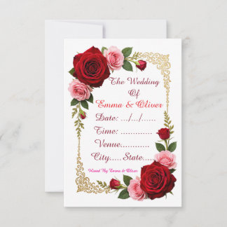 Convite de Casamento Floral Rosa Vermelha Elegante