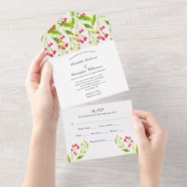 Convite de Casamento Floral Rosa Vermelho Tudo Em