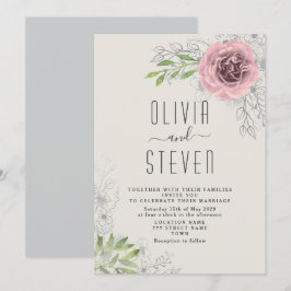 Convite de Casamento Floral Rosa Vintage