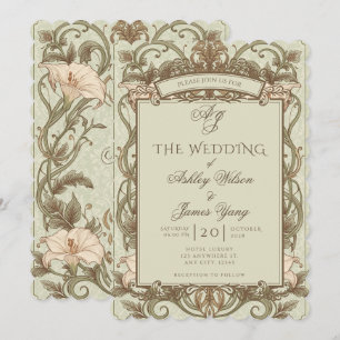 Convite de Casamento Floral Rosa Vintage Marrom