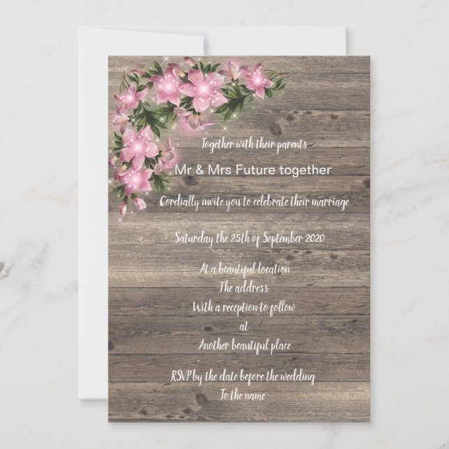 Convite de casamento floral rosa vintage rústico (Frente)