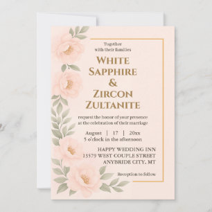 Convite de Casamento Floral Rosado Com Moldura Dou