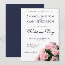 Convite de Casamento Floral Rosas Cor-de-Rosa Eleg