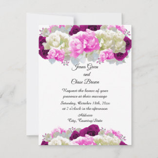 Convite de Casamento Floral Rosas e Peônias Rosa