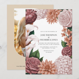 Convite de Casamento Floral Rosé Clay, Terra Pink