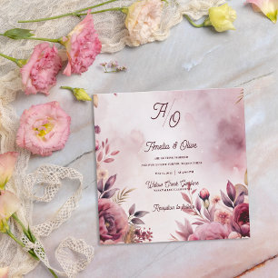 Convite de Casamento Floral Róseo Etéreo Romântico