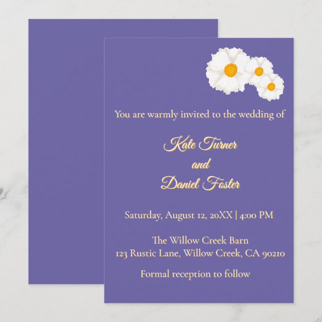 Convite de Casamento Floral Roxo (Frente/Verso)