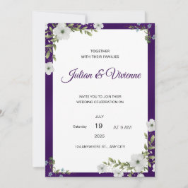 Convite de Casamento Floral Roxo