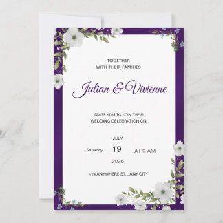 Convite de Casamento Floral Roxo