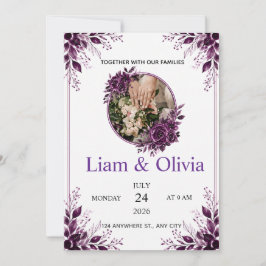 Convite de Casamento Floral Roxo