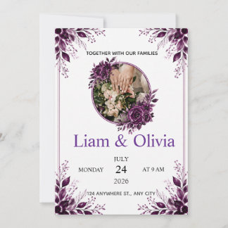 Convite de Casamento Floral Roxo